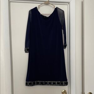 Tiana B. Navy Dress with Beaded Details
